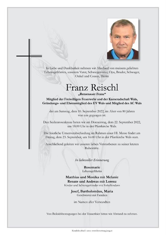 Franz Reischl verstorben